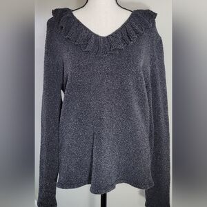 Dana Buchman Silk Blend Sweater Ruffled V-neckline Large